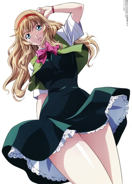 Anime picture 6795x9416 with ikkitousen sonken chuubou single long hair tall image looking at viewer highres blue eyes simple background blonde hair white background absurdres scan official art girl dress uniform school uniform hairband