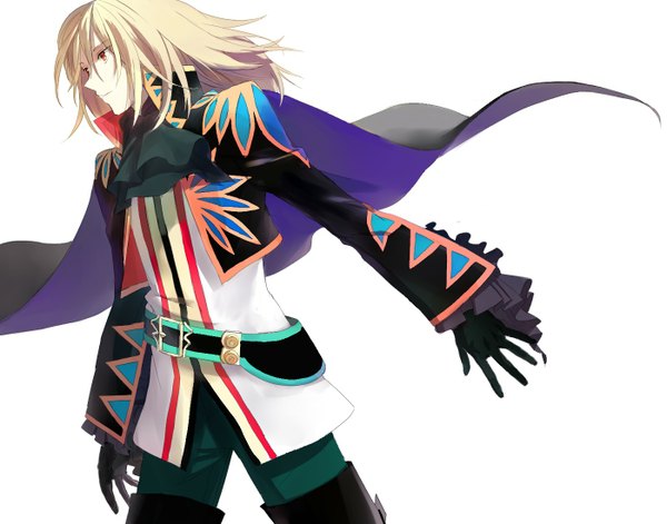 Anime picture 1400x1100 with tales of graces richard (tales) single long hair simple background blonde hair red eyes white background boy gloves belt suit