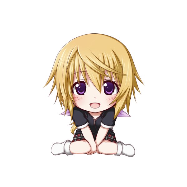 Anime picture 1736x1736 with infinite stratos 8bit charles dunois kuena long hair looking at viewer blush highres open mouth blonde hair simple background white background purple eyes chibi girl socks white socks