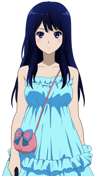 Anime picture 6267x11446 with hibike! euphonium kyoto animation kousaka reina starsilvery single long hair tall image looking at viewer blush highres smile purple eyes bare shoulders holding blue hair absurdres transparent background incredibly absurdres girl dress