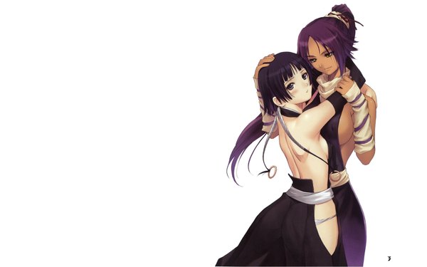 Anime picture 1920x1200 with bleach studio pierrot shihouin yoruichi soifon highres light erotic wide image white background