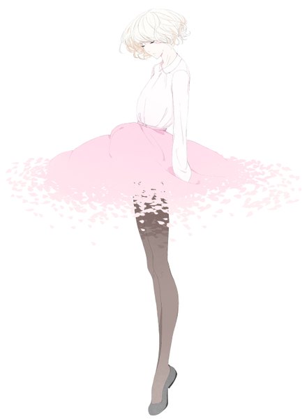 Anime picture 1026x1400 with original sousou (sousouworks) single tall image short hair simple background blonde hair white background full body eyes closed dancing ballerina ballet girl skirt shirt petals pantyhose shoes tutu