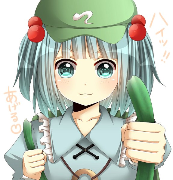 Anime picture 1024x1070 with touhou kawashiro nitori yamasuta single tall image short hair green eyes green hair face girl flat cap leek