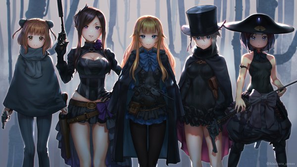 イラスト 1920x1080 と プリンセス・プリンシパル ange (princess principal) プリンセス(プリンセス・プリンシパル) dorothy (princess principal) toudou chise beatrice (princess principal) げんそ 長髪 カメラ目線 赤面 前髪 highres 短い髪 おっぱい 青い目 金髪 笑顔 hair between eyes 茶色の髪 wide image