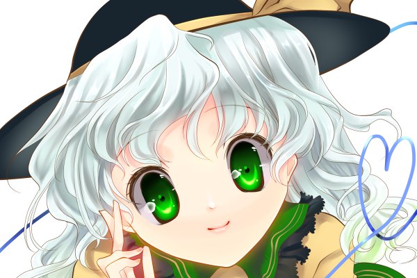 Anime picture 1200x800 with touhou komeiji koishi hisaba iori single white background green eyes white hair portrait close-up crossed fingers girl hat