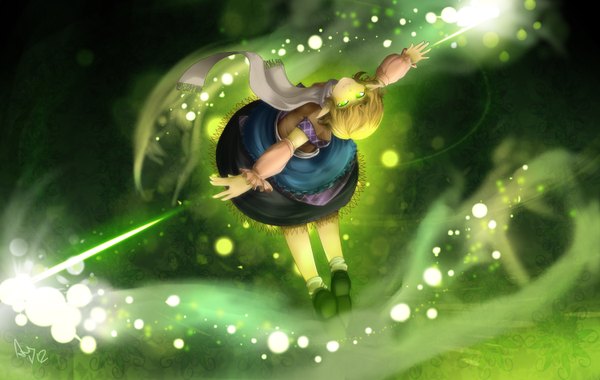 Anime picture 3000x1900 with touhou mizuhashi parsee lohiaxel single highres short hair blonde hair green eyes pointy ears girl dress scarf