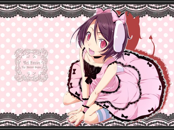 Anime picture 1600x1200 with touhou inaba tewi natsumi akira pink background girl dress