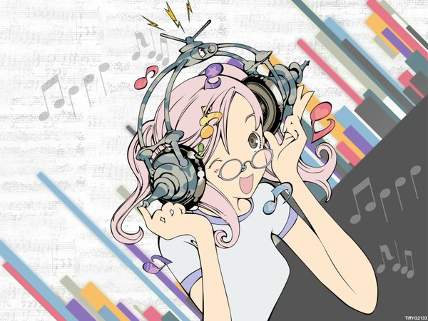 Anime picture 1600x1200 with air gear toei animation pink hair one eye closed wink vector music glasses headphones musical note