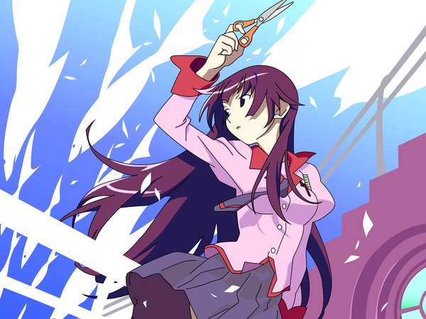 Anime picture 3200x2400 with bakemonogatari shaft (studio) monogatari (series) senjougahara hitagi highres vector