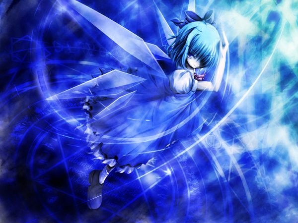 Anime picture 1024x768 with touhou cirno akashio (loli ace) blue background girl