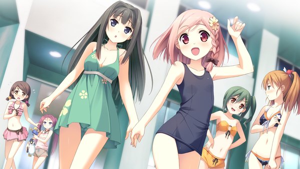 Anime picture 1920x1080 with your diary ayase sayuki yua (your diary) minagawa yuuhi hirosaki kanade enomoto kaho fujimura natsuki kantoku long hair blush highres short hair light erotic black hair red eyes wide image twintails purple eyes multiple girls yellow eyes