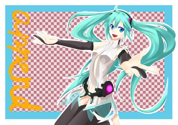 Anime picture 2480x1748 with vocaloid vocaloid append hatsune miku hatsune miku (append) highres twintails green eyes aqua hair girl