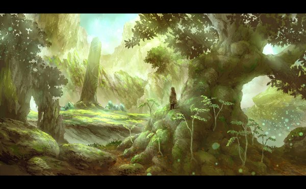 Anime picture 1700x1050 with original pixiv fantasia wide image landscape plant (plants) tree (trees) forest