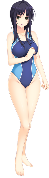 Anime picture 840x3003 with lovely x cation 2 hibiki works izumi wakoto iizuki tasuku single long hair tall image looking at viewer fringe breasts light erotic large breasts standing brown eyes blue hair full body parted lips bare legs no shoes shiny skin