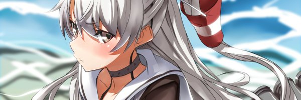 Anime picture 1200x399 with kantai collection amatsukaze destroyer tsuuhan single long hair looking at viewer blush fringe wide image brown eyes silver hair two side up girl uniform hair ornament choker serafuku sea hair tubes