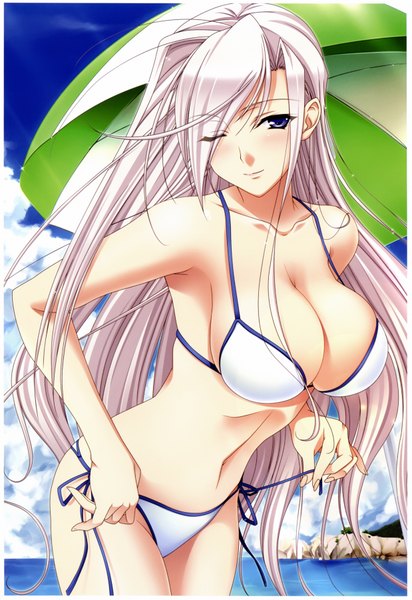 Anime picture 4950x7207 with princess lover charlotte hazellink komori kei single long hair tall image highres breasts blue eyes light erotic large breasts absurdres white hair one eye closed wink scan girl navel swimsuit bikini