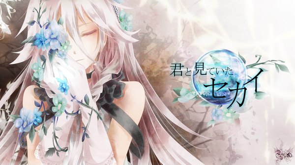 Anime picture 1800x1012 with vocaloid ia (vocaloid) tyouya single long hair highres blonde hair wide image bare shoulders braid (braids) eyes closed twin braids girl gloves flower (flowers) petals ball
