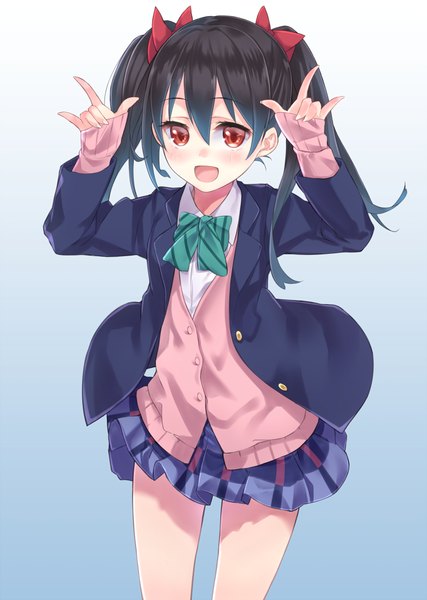 Anime picture 712x1000 with love live! school idol project sunrise (studio) love live! yazawa nico ray-akila single long hair tall image looking at viewer blush open mouth black hair red eyes twintails mmm girl uniform bow hair bow school uniform