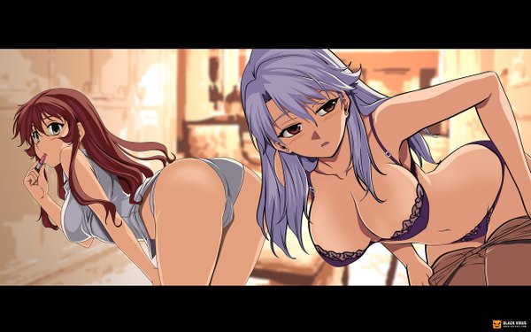 Anime picture 2560x1600 with freezing ingrid vernstein holly rose long hair highres breasts light erotic red eyes wide image large breasts multiple girls brown eyes silver hair ass red hair underwear only girl navel underwear panties