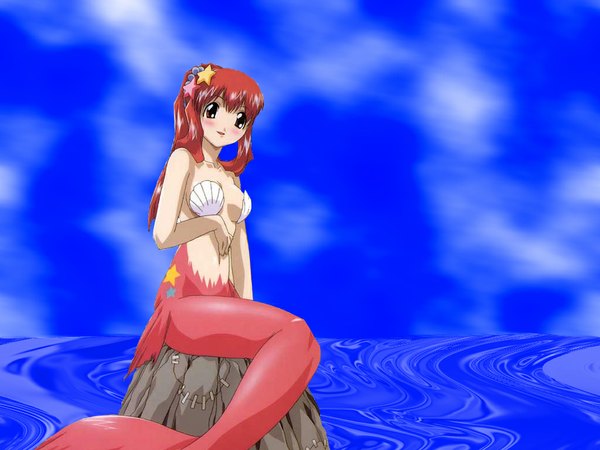 Anime picture 1024x768 with tenshi no shippo blue background mermaid tagme