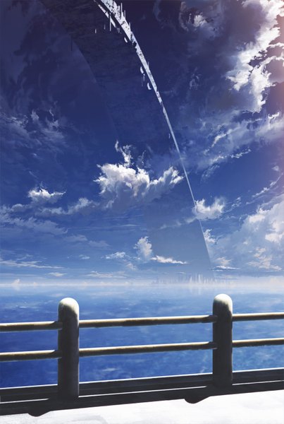 Anime picture 1024x1525 with original tama usagi (artist) tall image sky cloud (clouds) landscape scenic bridge