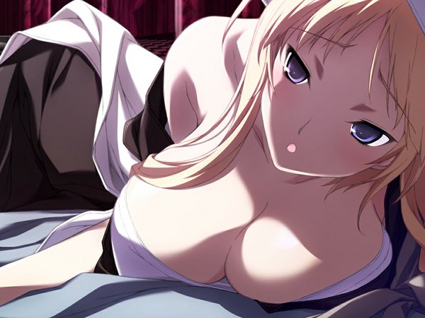 Anime picture 1024x768 with baldr (series) baldr sky baldr sky dive 2 giga kirishima rain long hair breasts blue eyes light erotic blonde hair large breasts game cg girl