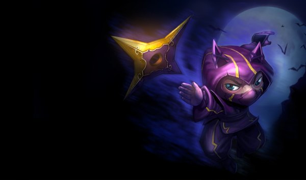 Anime picture 1215x717 with league of legends kennen (league of legends) single blue eyes wide image animal ears mask bat shuriken