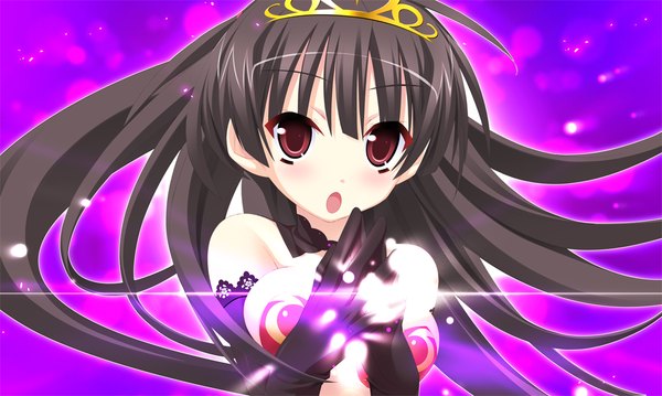 Anime picture 1024x614 with twinkle crusaders twinkle crusaders -passion star stream- iincho (twinkle crusaders -passion star stream-) long hair open mouth black hair red eyes wide image bare shoulders game cg girl gloves elbow gloves tiara