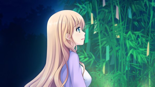 Anime picture 1280x720 with astraythem ginta long hair blonde hair wide image green eyes game cg profile girl dress