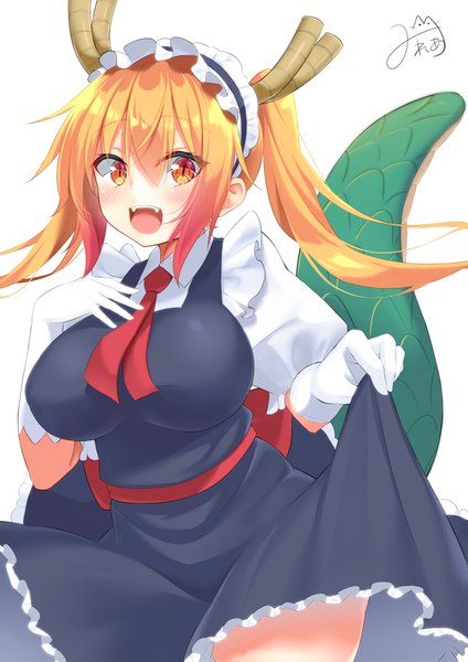 Anime picture 2894x4093 with kobayashi-san chi no maidragon kyoto animation tooru (maidragon) mirea single long hair tall image blush highres breasts open mouth light erotic red eyes large breasts twintails horn (horns) happy dragon girl dragon tail animal eyes
