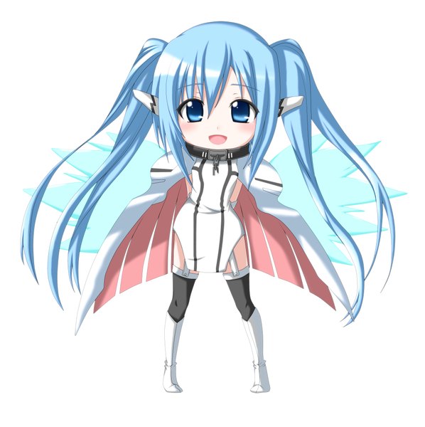 Anime picture 2089x2098 with sora no otoshimono nymph (sora no otoshimono) kuena long hair highres blue eyes simple background white background twintails blue hair chibi girl wings