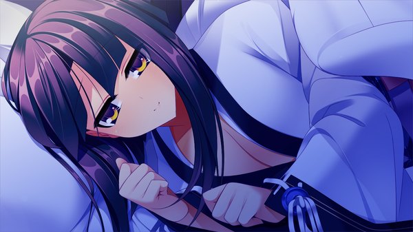 Anime picture 1280x720 with sengoku hime short hair black hair wide image yellow eyes game cg girl