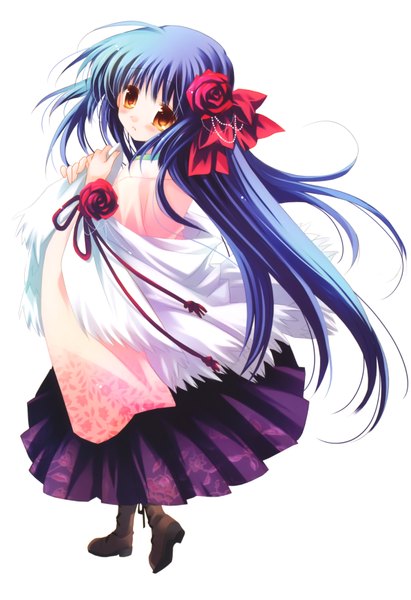 Anime picture 4770x6957 with original sakurazawa izumi single long hair tall image blush highres simple background white background brown eyes blue hair absurdres hair flower girl dress hair ornament