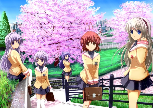 Anime picture 1200x850 with clannad key (studio) furukawa nagisa fujibayashi kyou sakagami tomoyo ichinose kotomi fujibayashi ryou