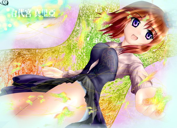 Anime picture 2000x1451 with garyljq single highres short hair open mouth purple eyes red hair girl