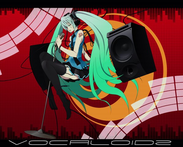Anime picture 1280x1024 with vocaloid hatsune miku twintails girl headphones metaphor
