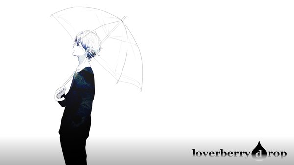 Anime picture 1280x720 with ohagi (ymnky) single short hair simple background wide image white hair eyes closed profile inscription monochrome transparent umbrella boy umbrella