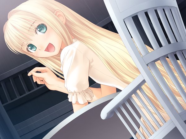 Anime picture 1024x768 with france shoujo shoujo tony taka long hair open mouth blonde hair green eyes game cg loli girl