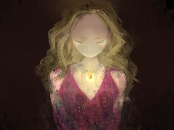 Anime picture 1200x900 with vocaloid seeu ng (pixiv id 1777174) single long hair highres blonde hair simple background cleavage eyes closed tears crying sad girl dress jewelry necklace red dress