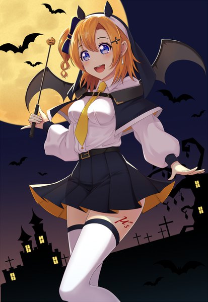 Anime picture 1000x1451 with love live! school idol project sunrise (studio) love live! kousaka honoka koyaya (sorano) single tall image blush short hair open mouth blue eyes looking away orange hair one side up halloween girl thighhighs dress animal white thighhighs