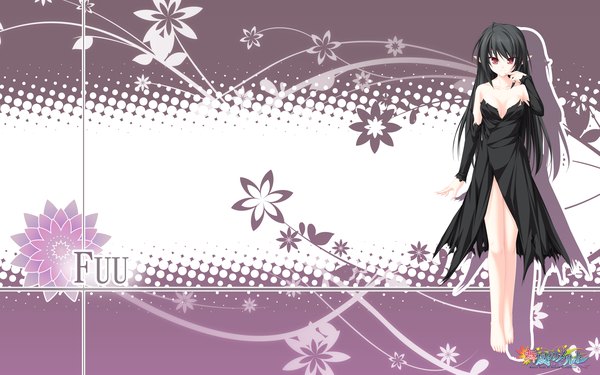 Anime picture 2560x1600 with maikaze no melt suzukaze no melt whirlpool (studio) fuu (suzukaze no melt) tenmaso single long hair highres black hair red eyes wide image game cg pointy ears girl