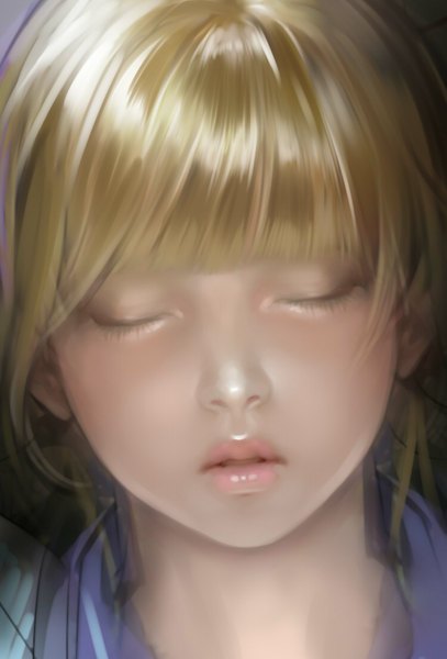 Anime picture 748x1102 with original airspace (artist) single tall image fringe blonde hair eyes closed lips close-up face girl
