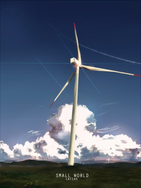 Anime picture 1200x1600 with original latias (artist) tall image sky cloud (clouds) wind sunlight no people building (buildings) wind turbine