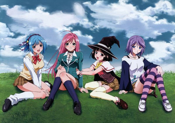Anime picture 4287x3018 with rosario+vampire akashiya moka shirayuki mizore kurono kurumu sendo yukari highres thighhighs