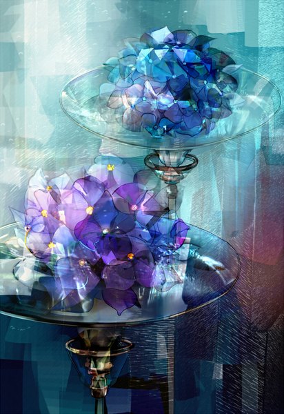 Anime picture 688x1000 with original saiga tokihito tall image shadow reflection no people abstract flower (flowers) hydrangea
