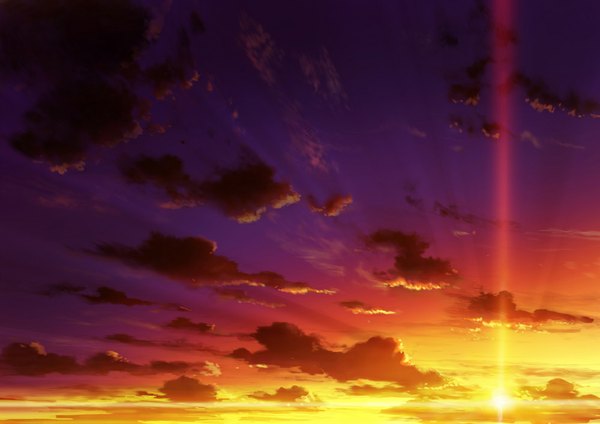 Anime picture 1000x708 with original saitama_bg sky cloud (clouds) sunlight evening sunset horizon landscape sun