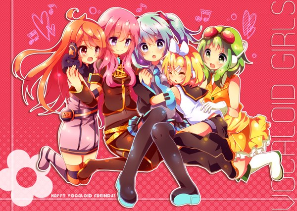 Anime picture 1700x1207 with vocaloid hatsune miku megurine luka kagamine rin gumi miki (vocaloid) long hair blush highres short hair open mouth blue eyes blonde hair red eyes purple eyes multiple girls pink hair red hair green hair aqua hair