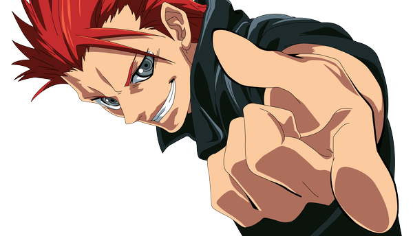 Anime picture 5658x3253 with phi brain: kami no puzzle sakanoue gammon kalashnikovkgb (artist) single highres short hair smile wide image absurdres red hair grey eyes grin transparent background vector pointing boy