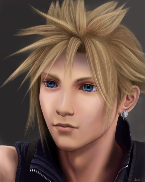 Anime picture 1024x1280 with final fantasy vii advent children final fantasy final fantasy vii square enix cloud strife gejsi (artist) single tall image short hair blue eyes simple background blonde hair lips realistic portrait face boy earrings