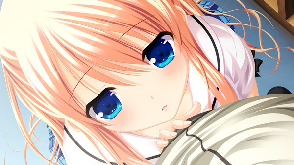 Anime picture 1280x720 with gensou no idea kujou mitsuki makita maki long hair looking at viewer blush open mouth blue eyes blonde hair wide image game cg girl
